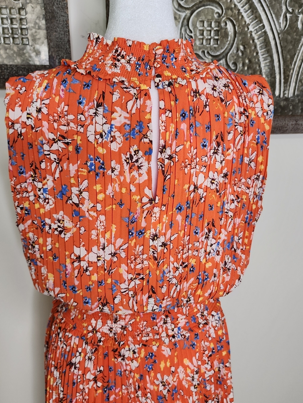 Nanette Lapore Orange Floral Pleated Sleeveless Drop Waist Midi Dress Sz12 Party - Picture 10 of 14